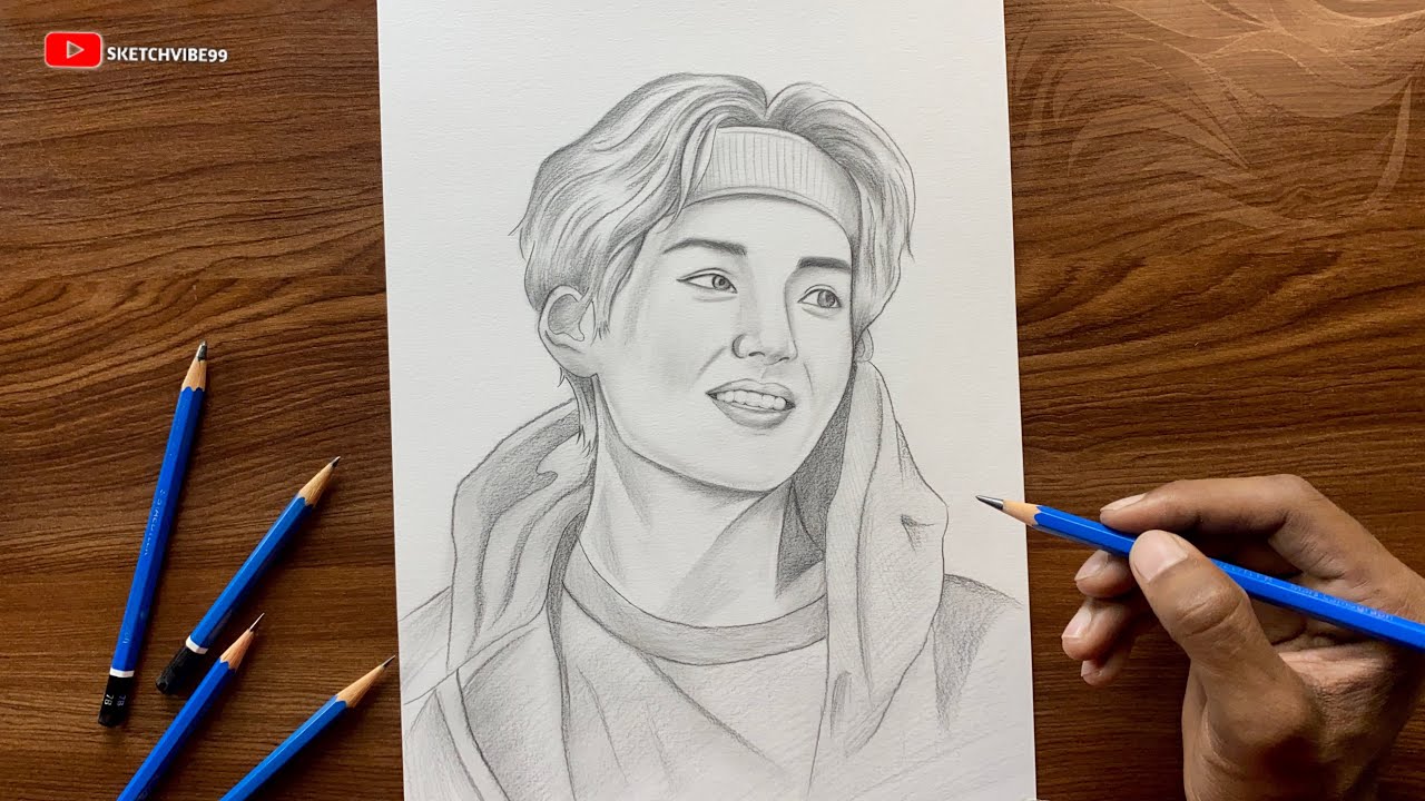 BTS V Kim Taehyung Drawing | How to draw bts v kim easy drawing tutorial 