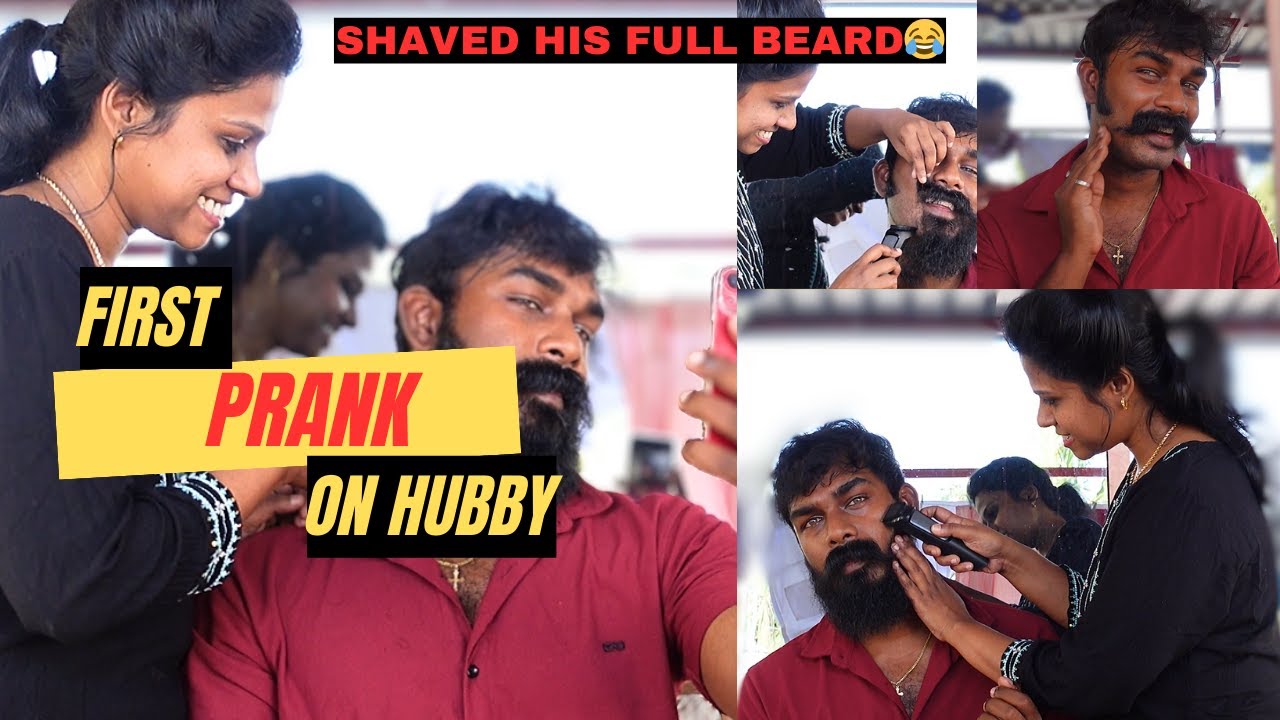FIRST PRANK ON MY HUSBAND | SHAVED HIS FULL BEARD |REACTION OF FAMILY | REAL PRANK | SANTHOSHSPERJEN
