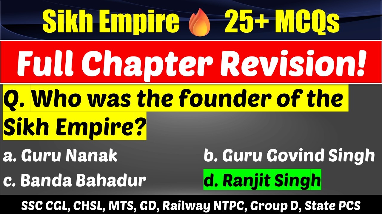 👉 Most Repeated MCQs on Sikh Empire | Full Chapter Revision