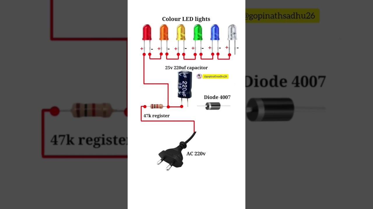 Colour LED Lights Connection With Capacitor & diode 💡💡 # #electronics @gopinathsadhu26