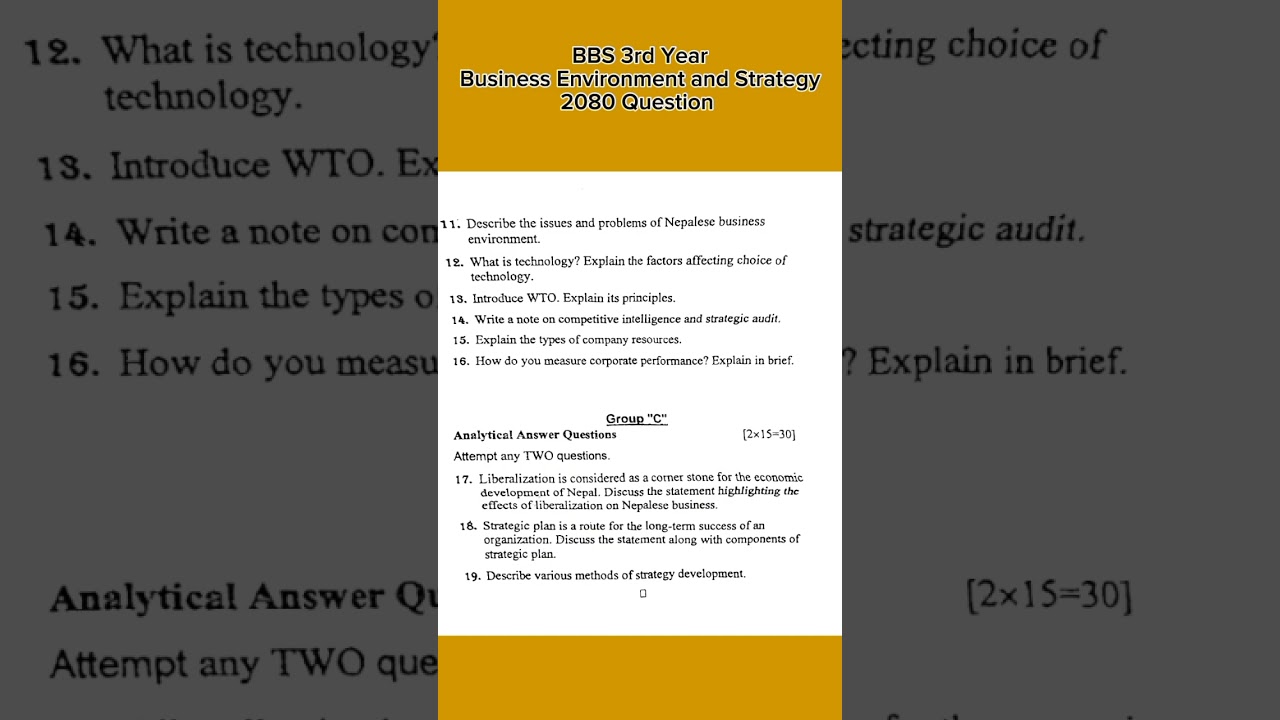 BBS 3rd Year Business Environment and Strategy 2080 Question 