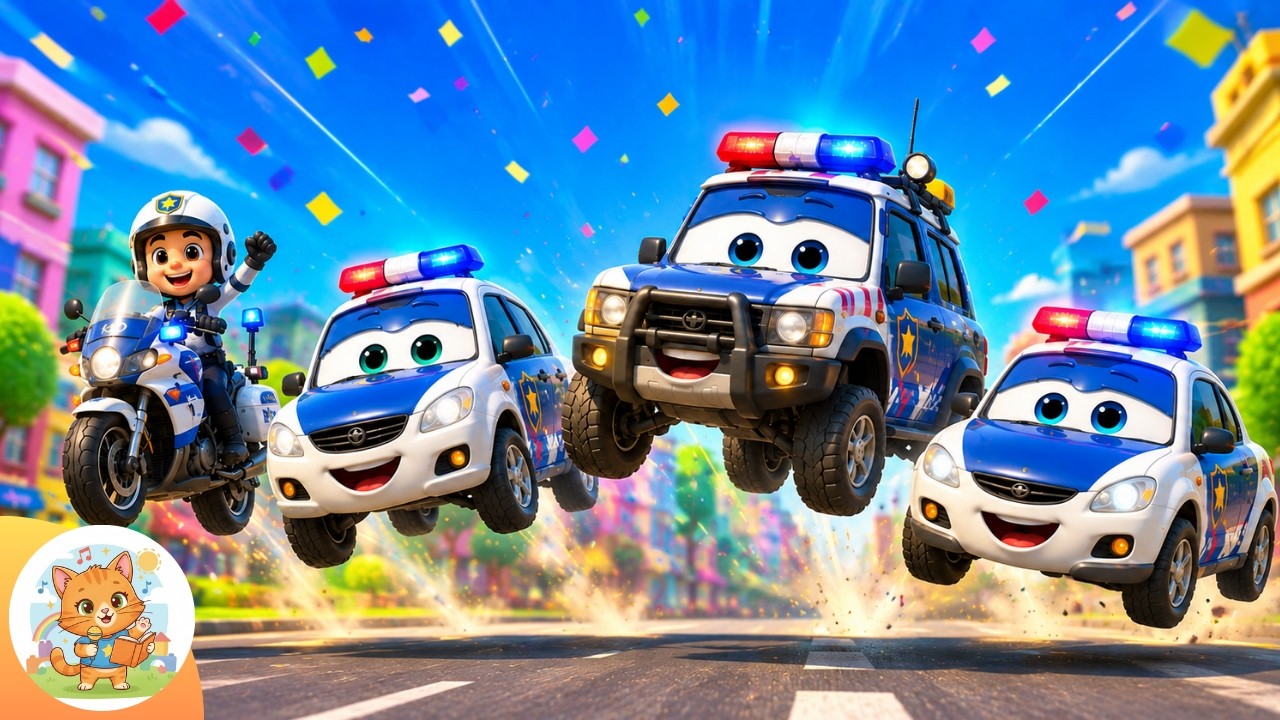 Mobil Polisi Bekerja Wiu Wiu Wiu 🚨🚓 - Lagu Anak Balita Kartun 3D Lucu | Roda Roda Bus Berputar