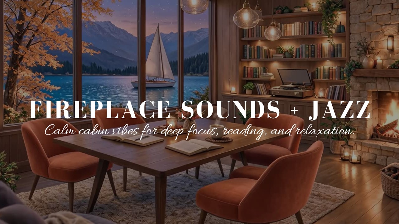 3H Study & Focus ☕ Lakeside Cabin 4K | Fireplace + Smooth Jazz 🎷