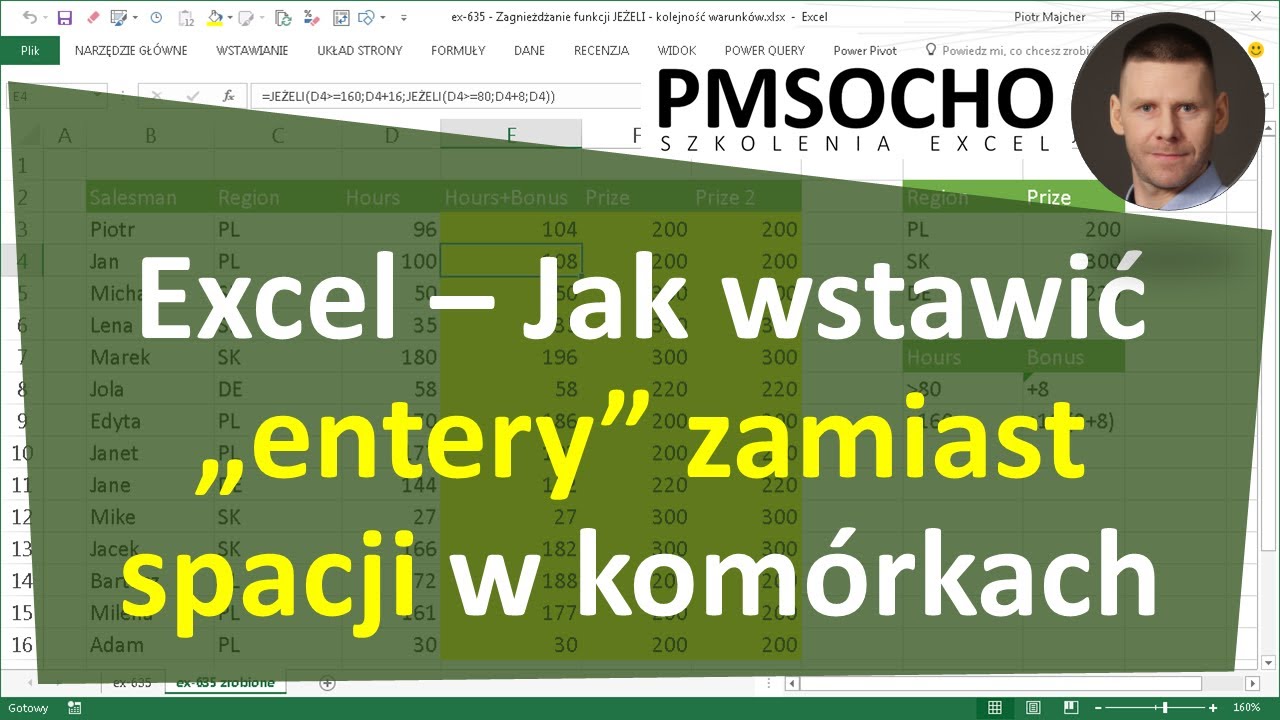 Excel - Jak wstawić entery (nowe wiersze) zamiast spacji, przecinków lub innych znaków [odc.893]
