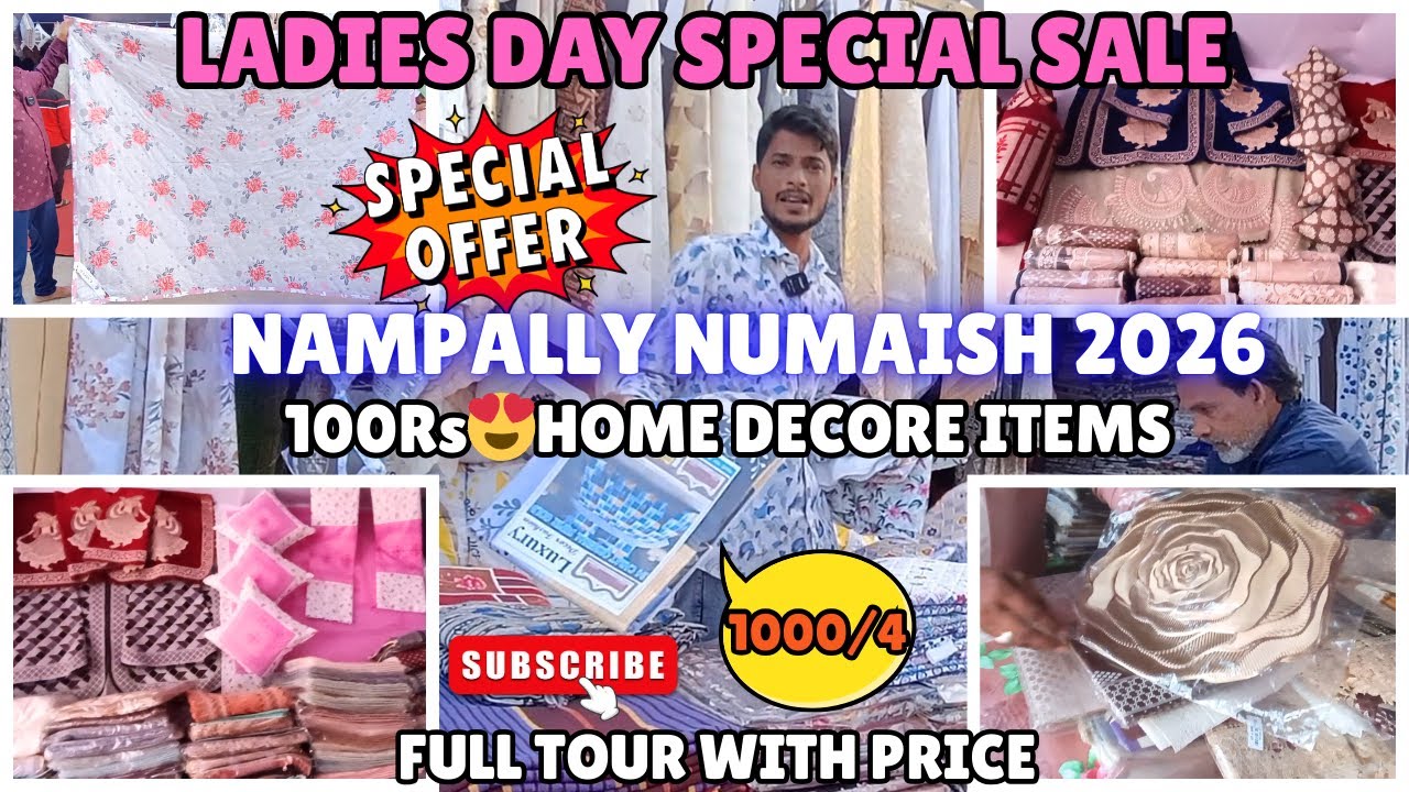 ₹100 😱 Home Decor at Nampally Numaish 2026 | Bedsheet,Diwan set,Cushion covers,Curtains#fyp #numaish
