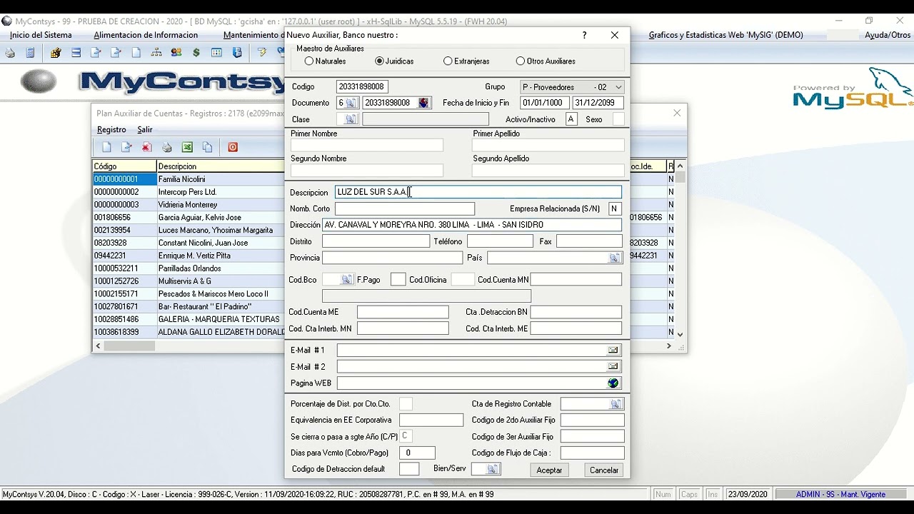 MyContsys 2022 Creacion de Auxiliares