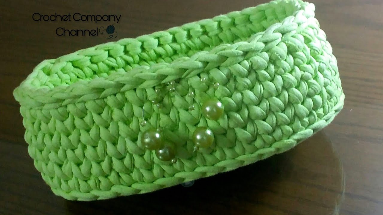 كروشيه باسكت / سله بيضاويه بخيط الكليم او التيشيرت _ How to crochet Oval Basket T-Shirt Yarn
