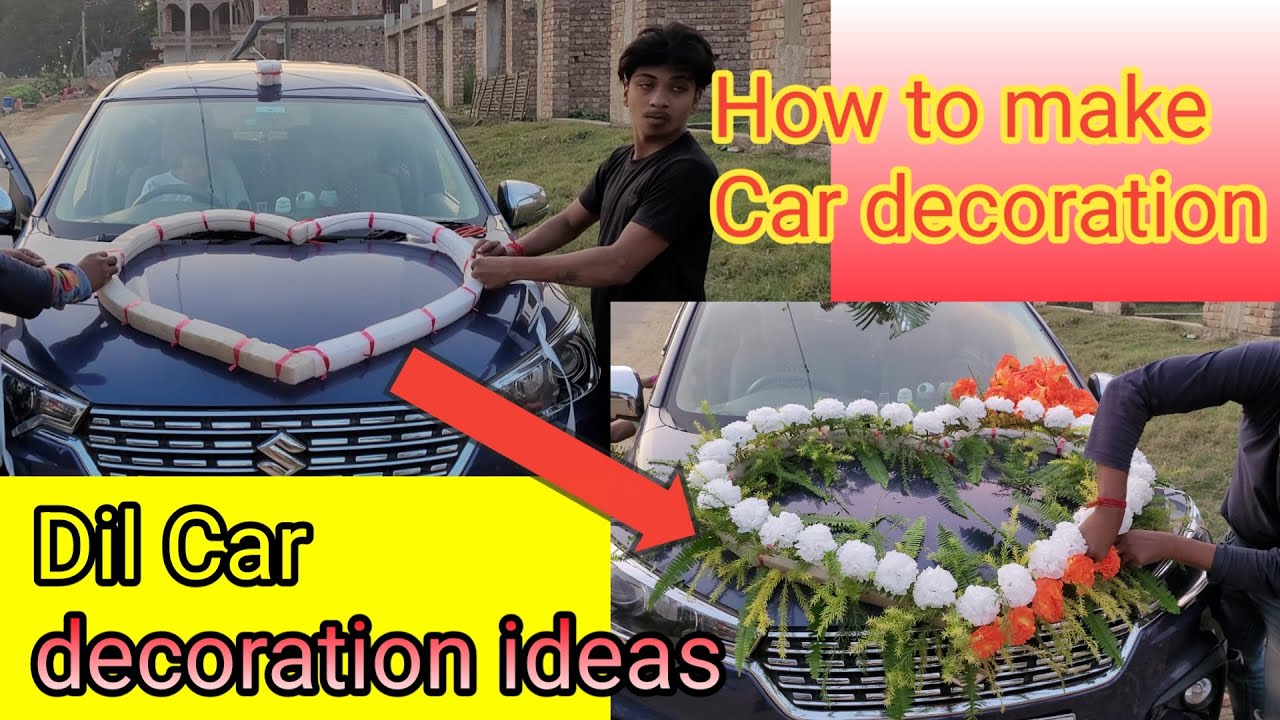 How to make car decoration with ribbon and from | flower car decoration ideas | Dil Car decoration