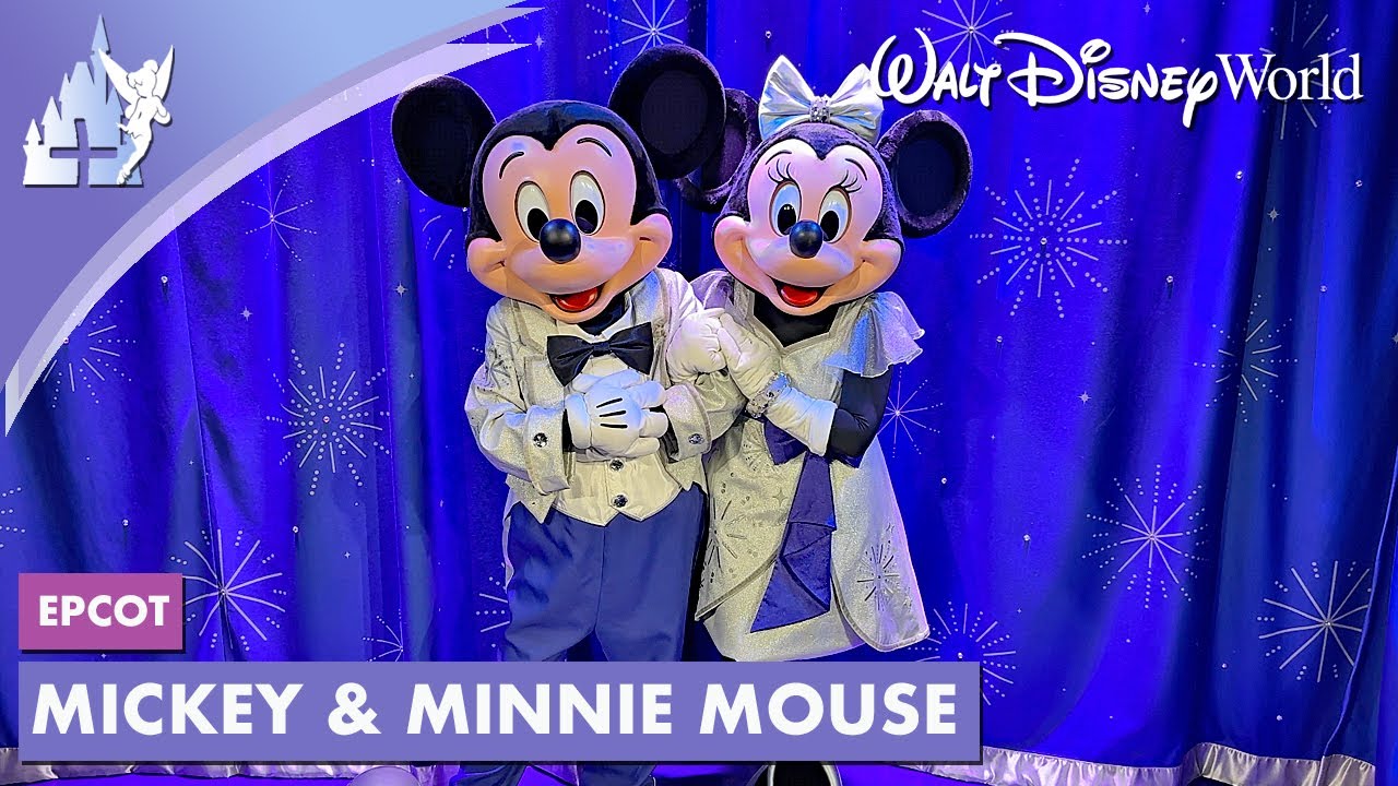 Mickey & Minnie Mouse in their 100 Year Disney outfit in Epcot in Walt Disney World 2024