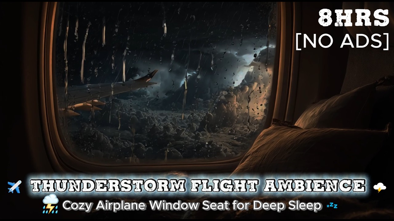✈️ Thunderstorm Flight Ambience 🌩️ | Cozy Airplane Window Seat for Deep Sleep 💤