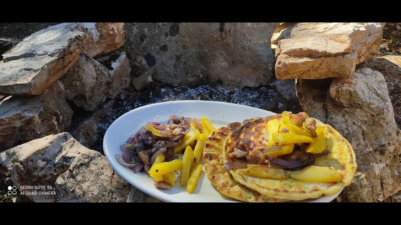 bushcraft -campfire- cooking greek souvlaki from scratch