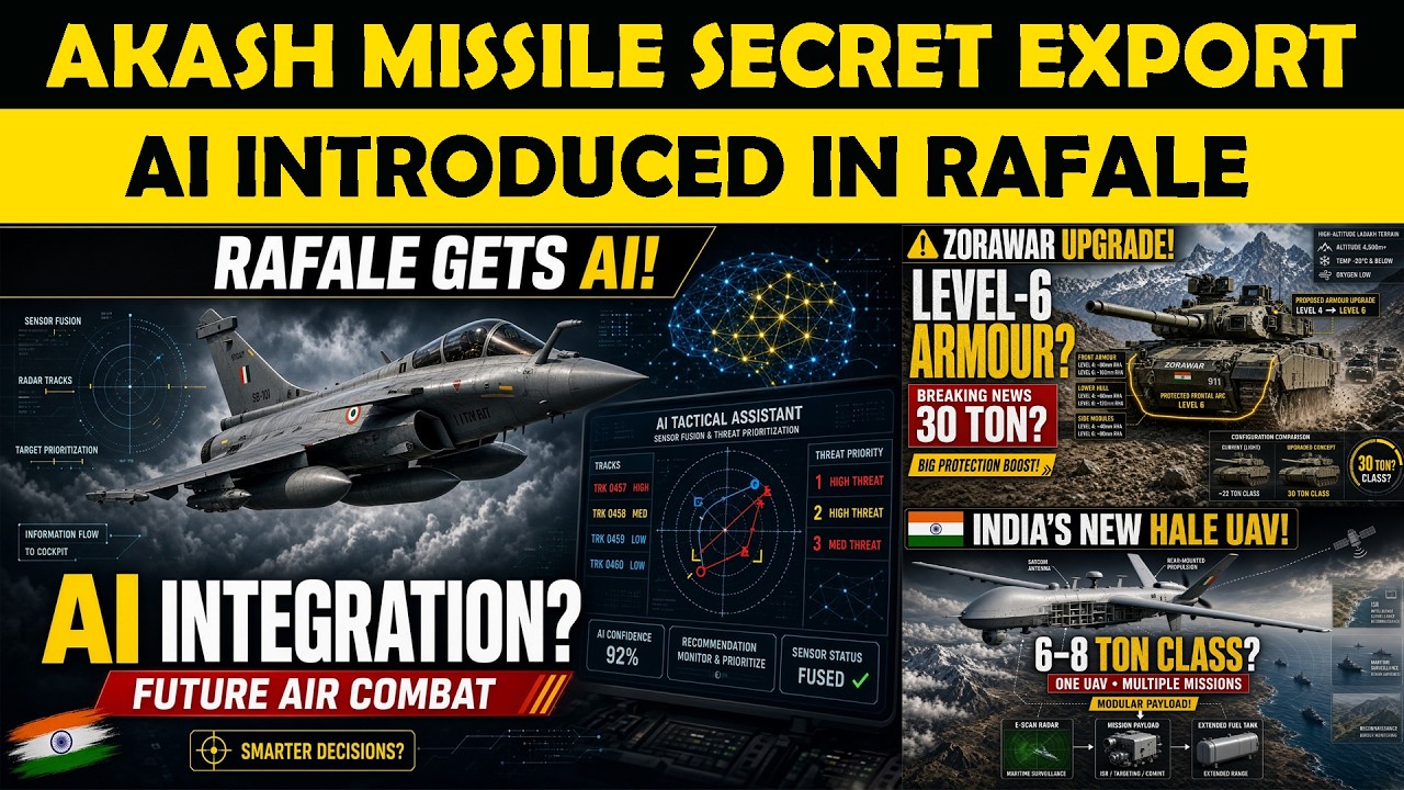 Akash Missile Secret Export?,Zorawar Gets More Armour,AI Integrated in Rafale,HAL HALE Update
