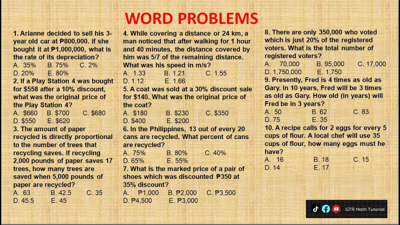 Word Problems - Part 1 | Civil Service Exam Review | LET Review | College Entrance Test Review