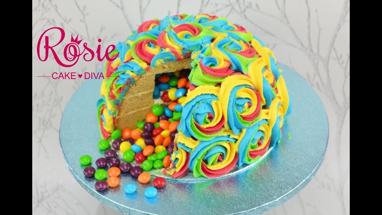 RAINBOW BUTTERCREAM SWIRL PINATA CAKE tutorial