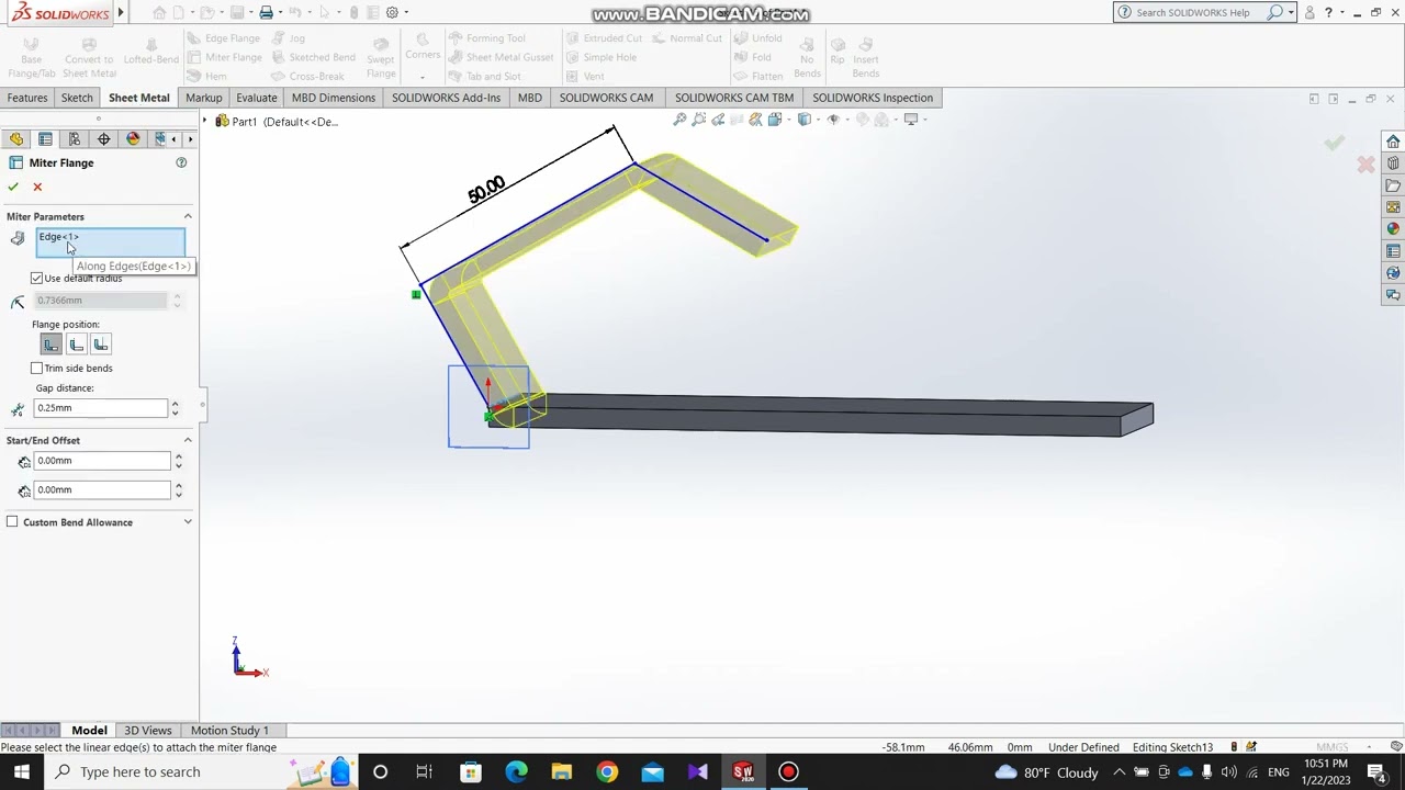 SOLIDWORKS Sheet Metal Miter Flange