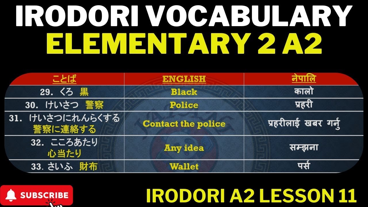 IRODORI (E2.A2) VOCABULARY LESSON 11|| JFT BASIC VOCABULARY||