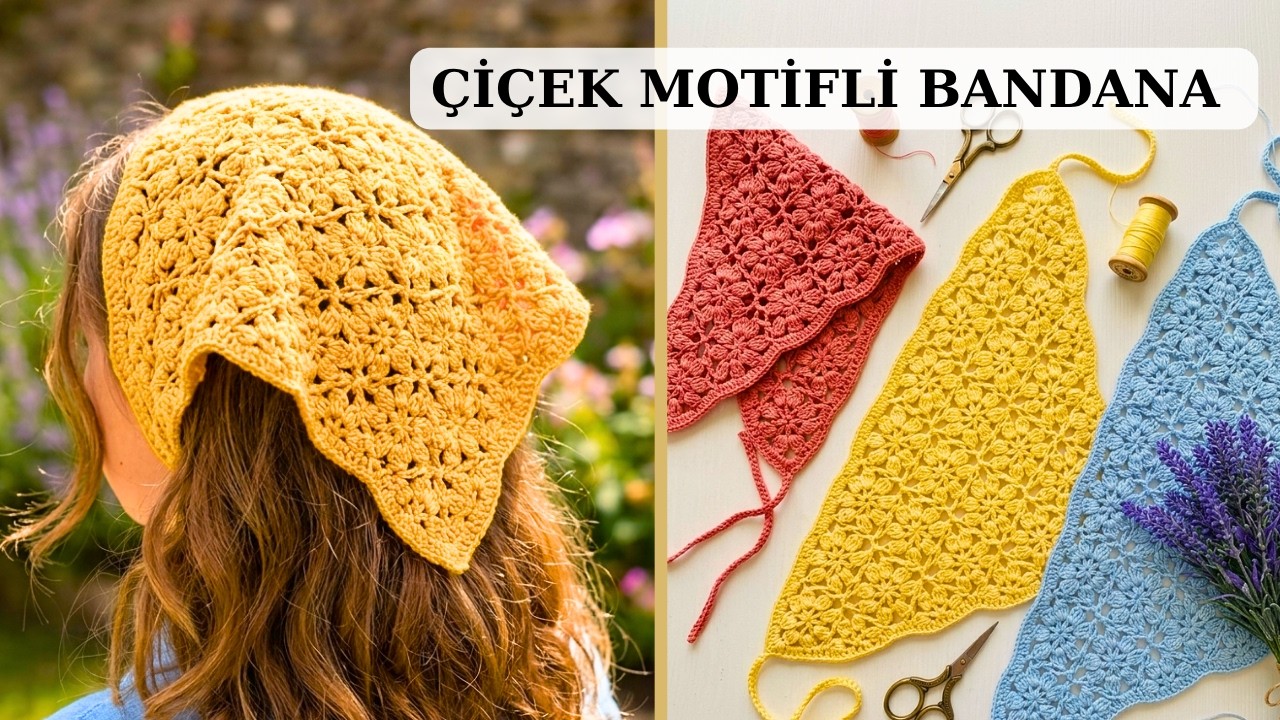 Örgü Saç Bandanası Yapımı // Detaylı Motif Birleştirme Anlatımlı