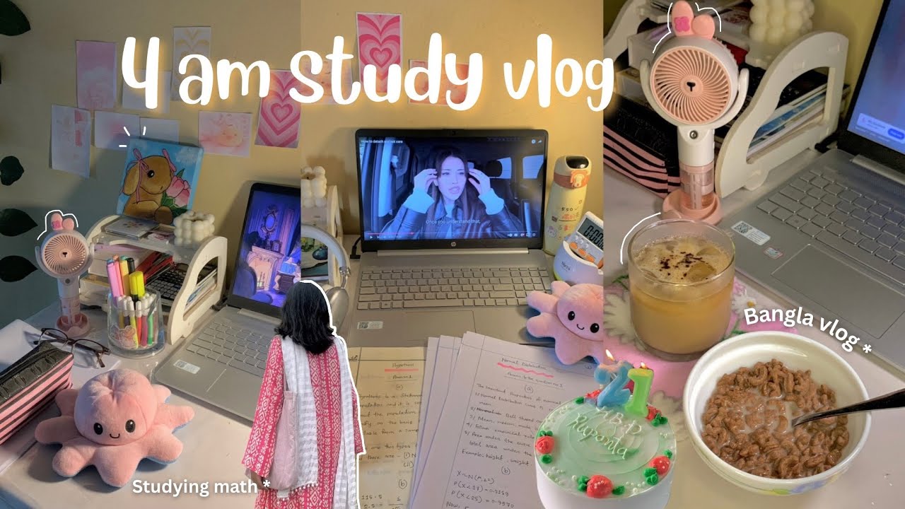 Morning Study Vlog 📔✨*Aesthetic* routine Bangladeshi🇧🇩☕️4 AM coffee , birthday🎂(With voice)🎧