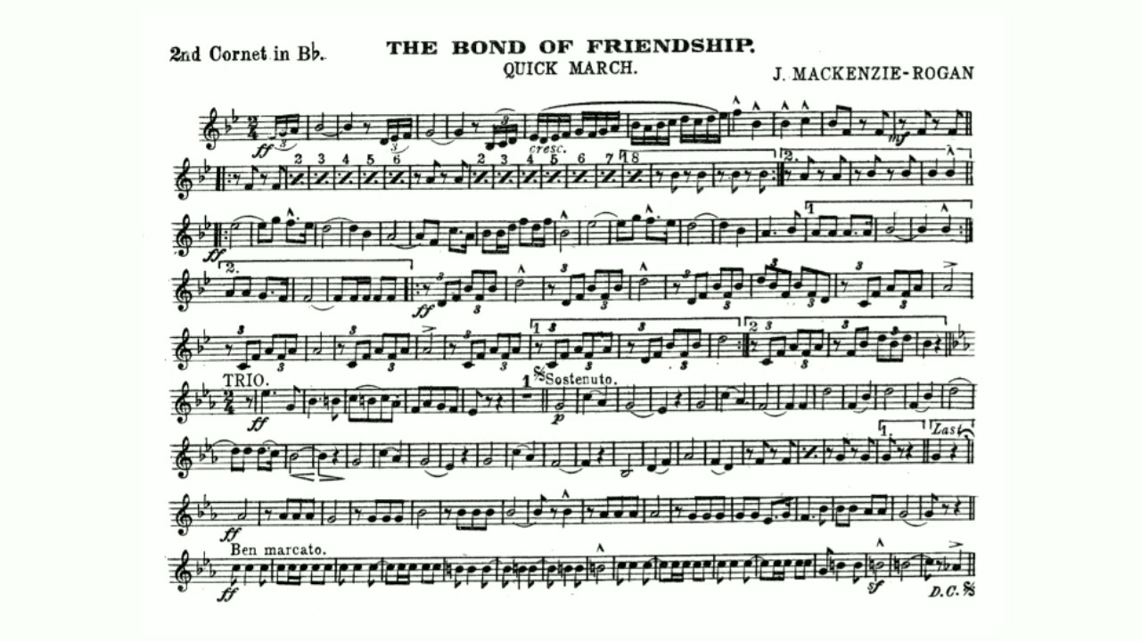 The Bond of Friendship. Quick march. 2nd B-flat Cornet