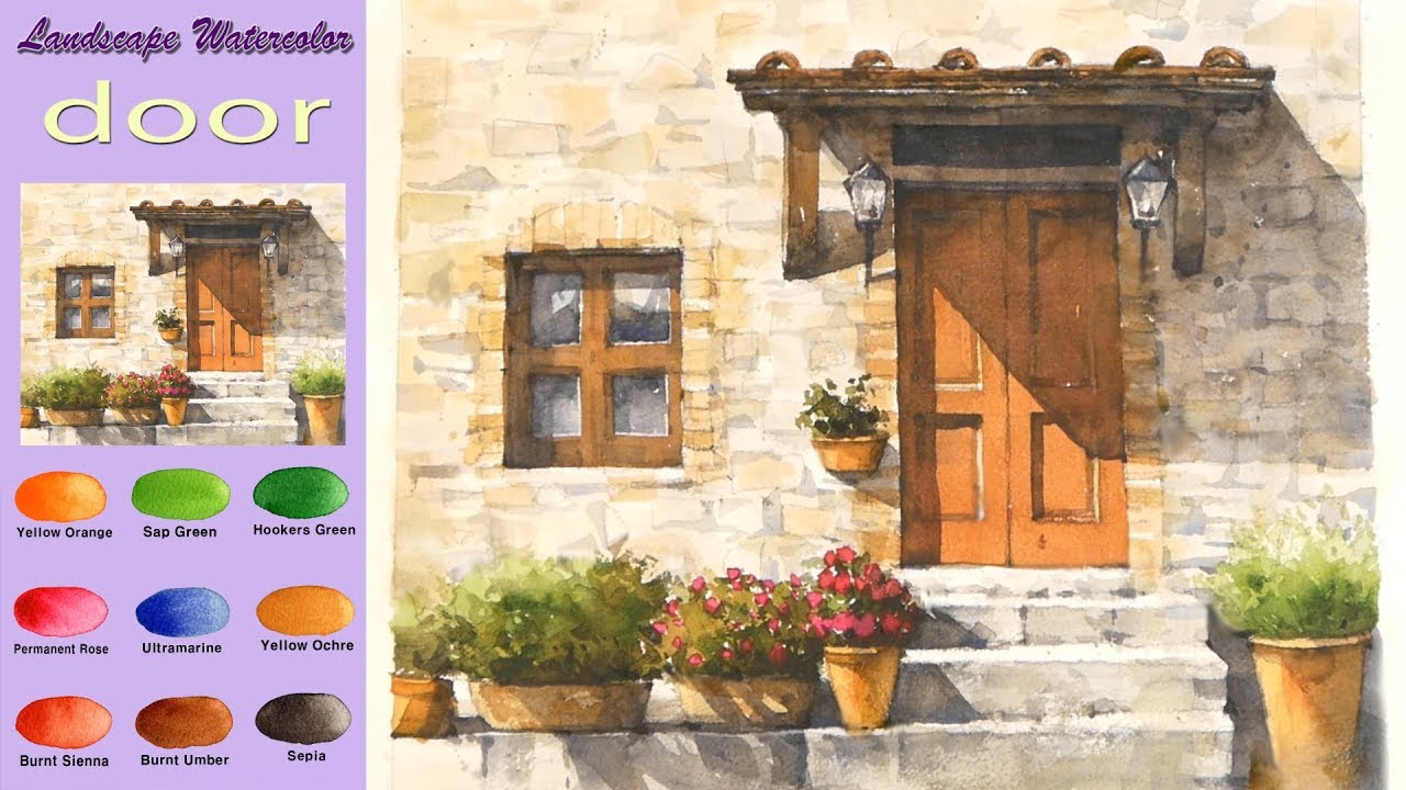 основной Пейзажная акварель - Дверь (sketch & cloloring, Arches rough) NAMIL ART
