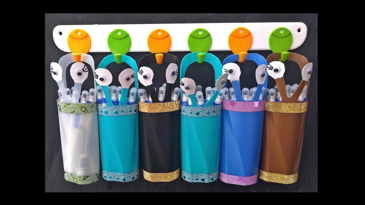 Porta lápis com embalagem de shampoo