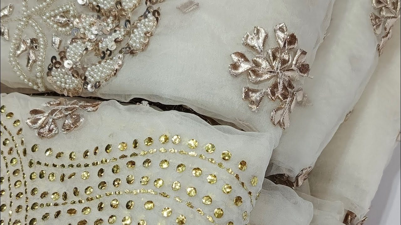 Traditional Wedding Handmade Mukesh Kamdani & Gotta Kanari Designer Suits on Organza Dyeable Fabric