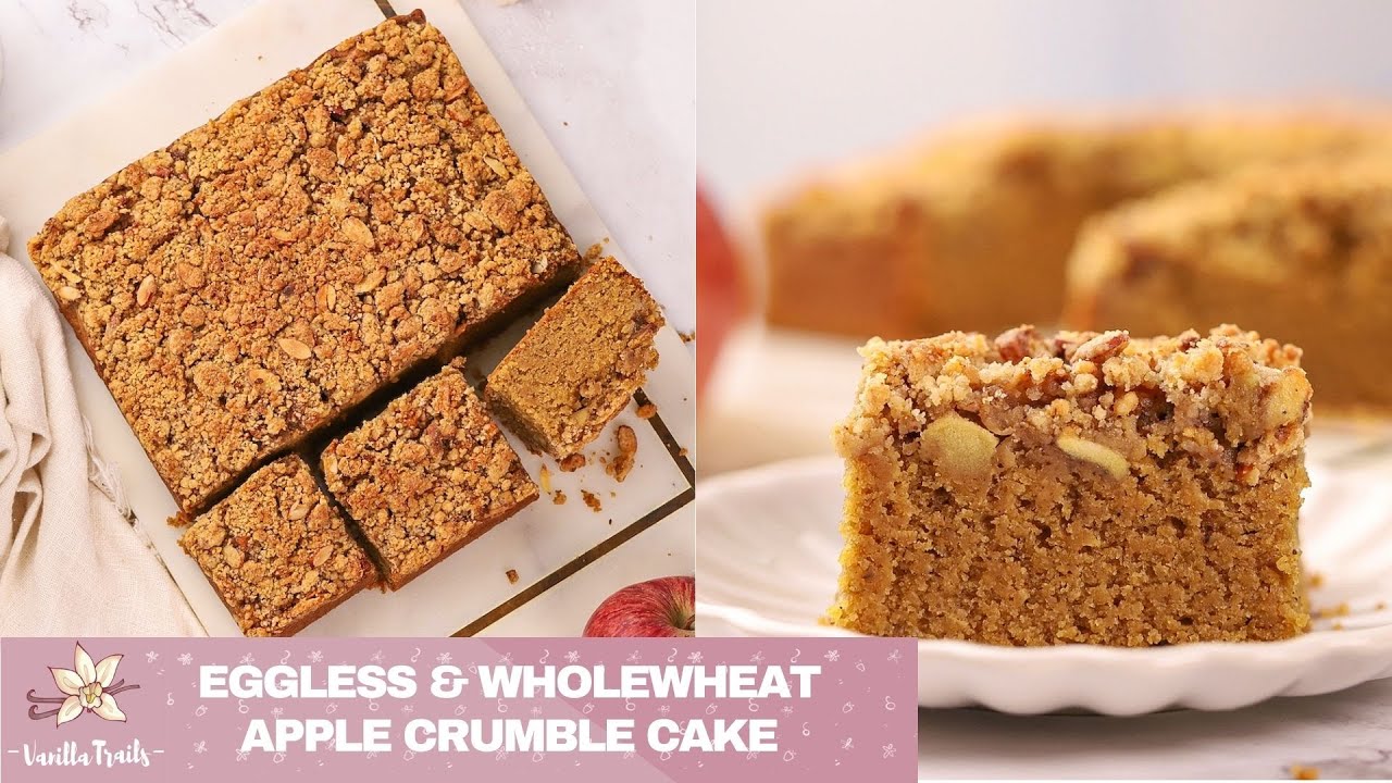 Eggless Wholewheat Apple Cinnamon Crumble Cake, with Jaggery! Simple recipe, very moist & delicate