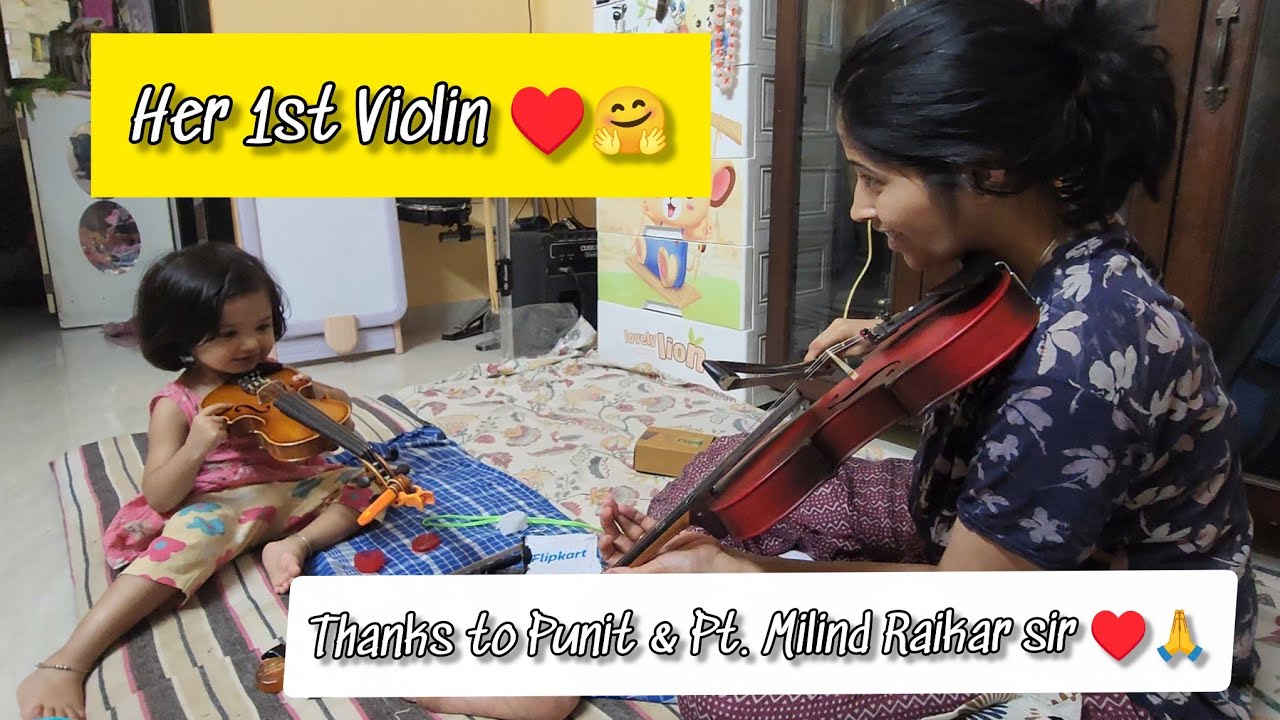 Her 1st Violin #grateful Thanks to Punit & Milind Raikar sir 🙏♥️🤗 #violin #dayone 