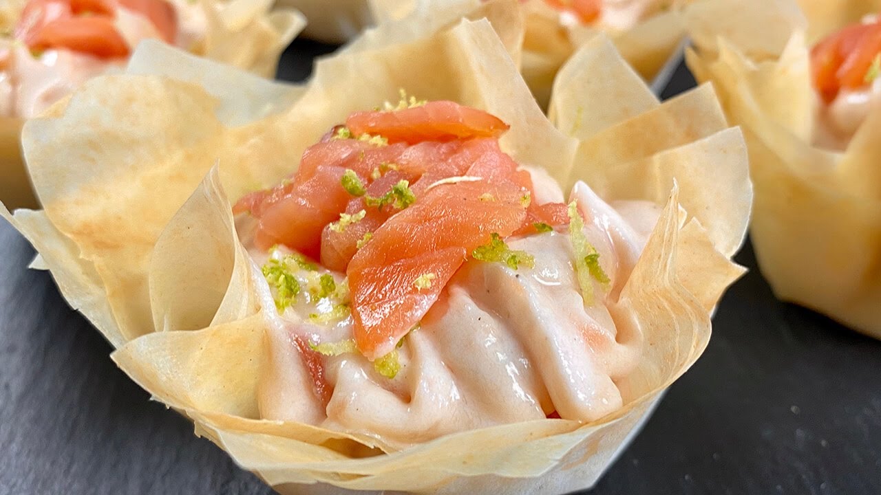 Cestas de MASA FILO Y SALM&Oacute;N I Aperitivo para navidad F&aacute;cil!! 😋😋 TE LUCIR&Aacute;S!!! 👏👏