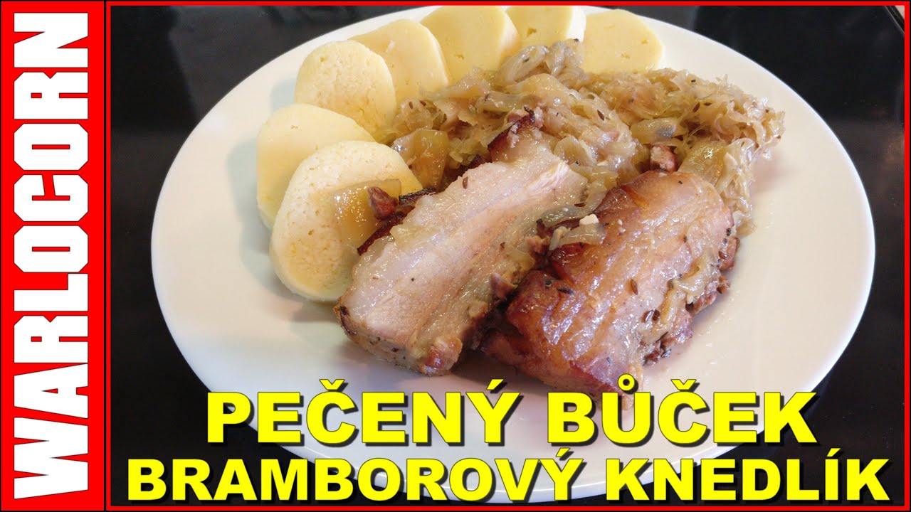 Pečený vepřový bok s cibulí a česnekem, bramborový knedlík, zelí