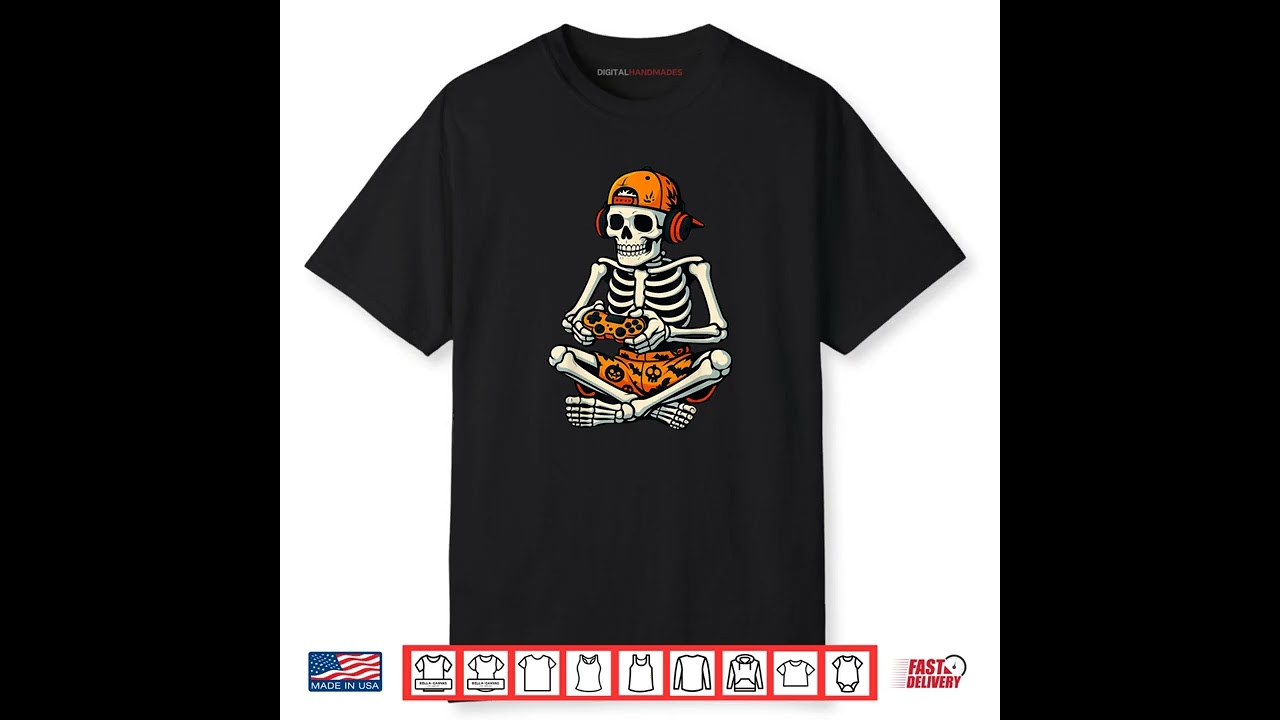 Skeleton Gamer Headphone Halloween Gaming Shirt