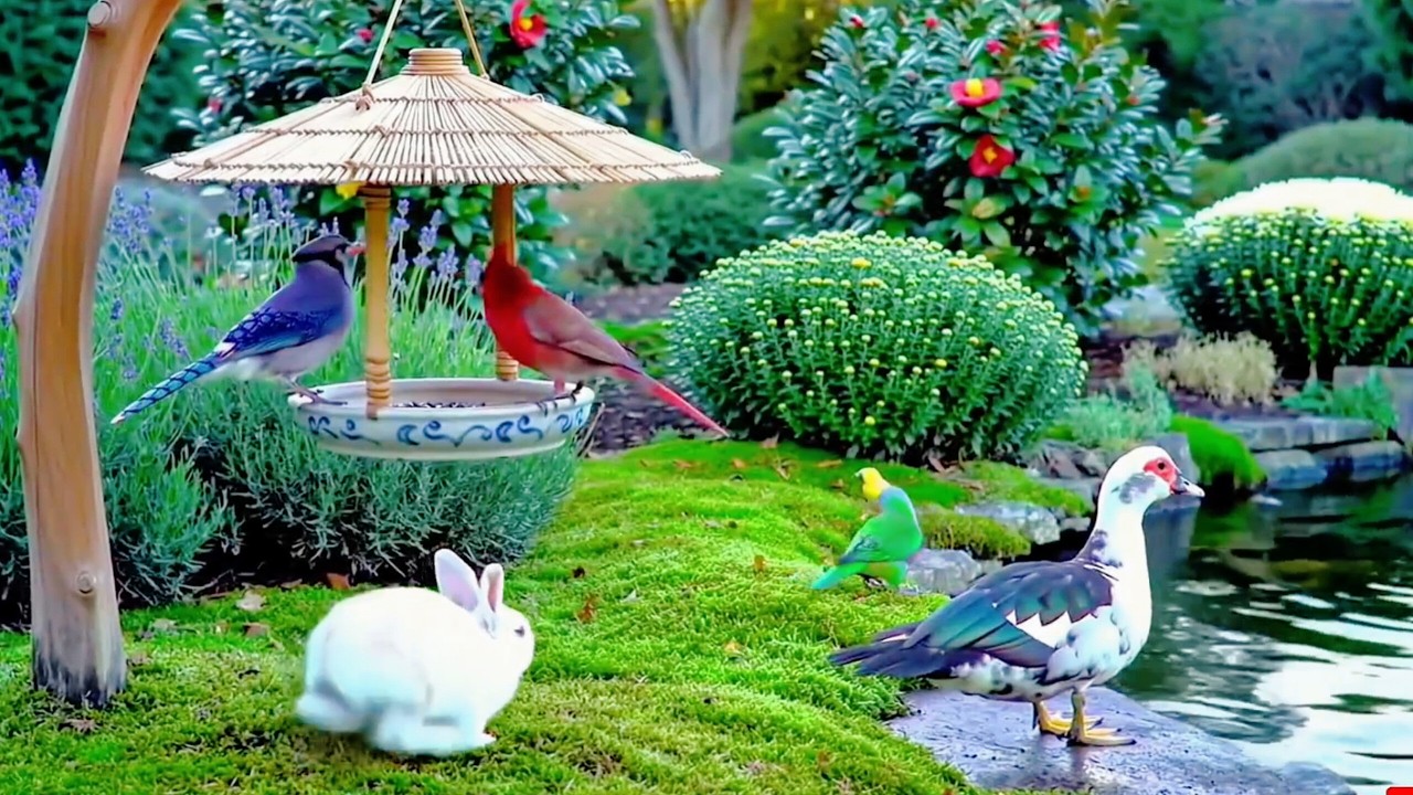 🔴 4K Cozy Garden Bird Feeder – Cardinals, Blue Jays,Goldfinch & Nature Sounds | Relaxing • Cat TV