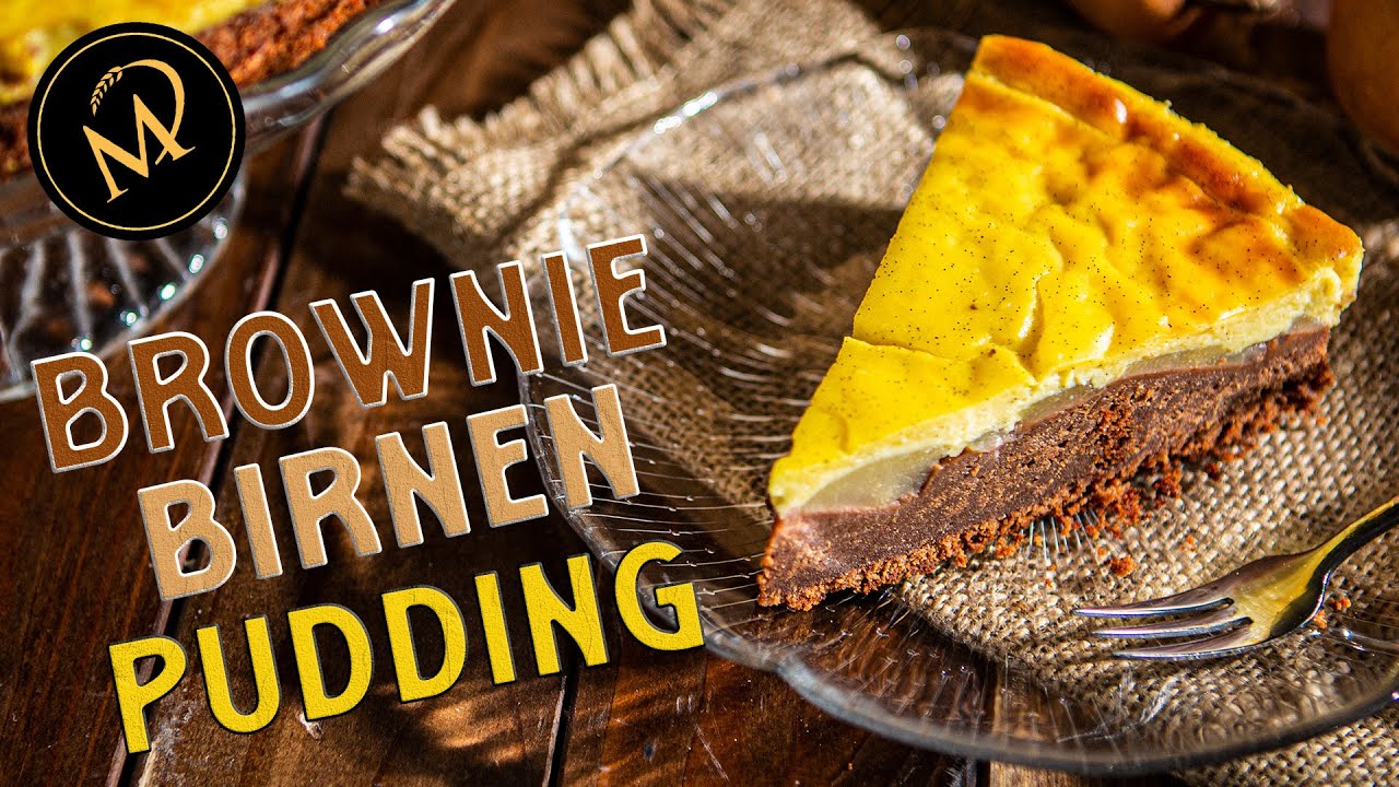 Saftiger Brownie Birnen Puddingkuchen - Schokoladenkuchen mit Birnen