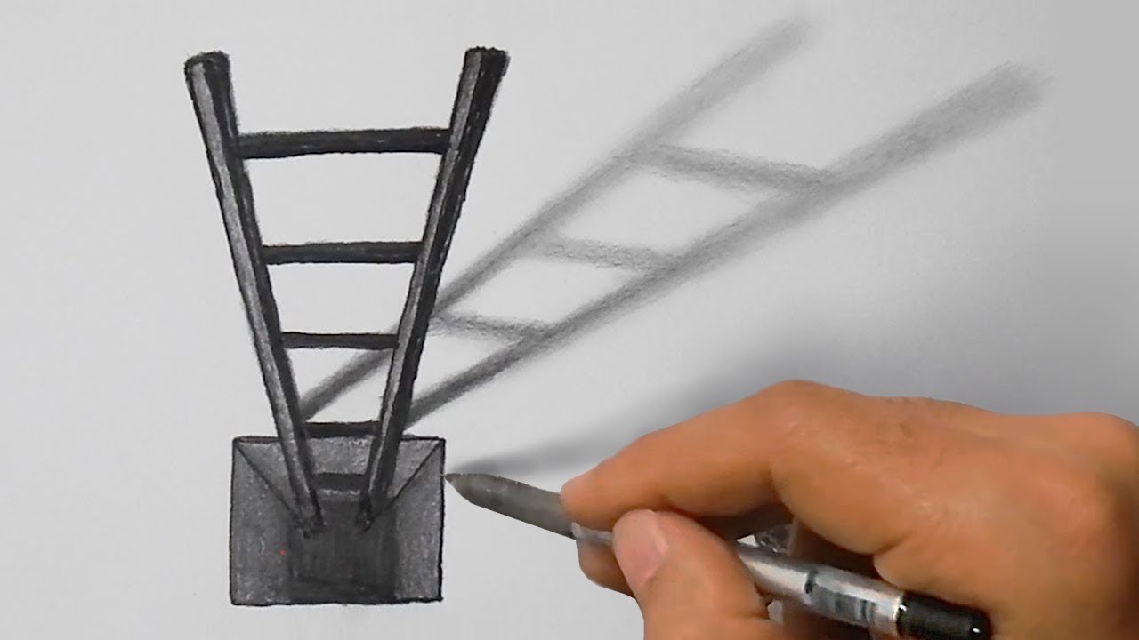 Ladder inside Square hole - 3d Art drawing