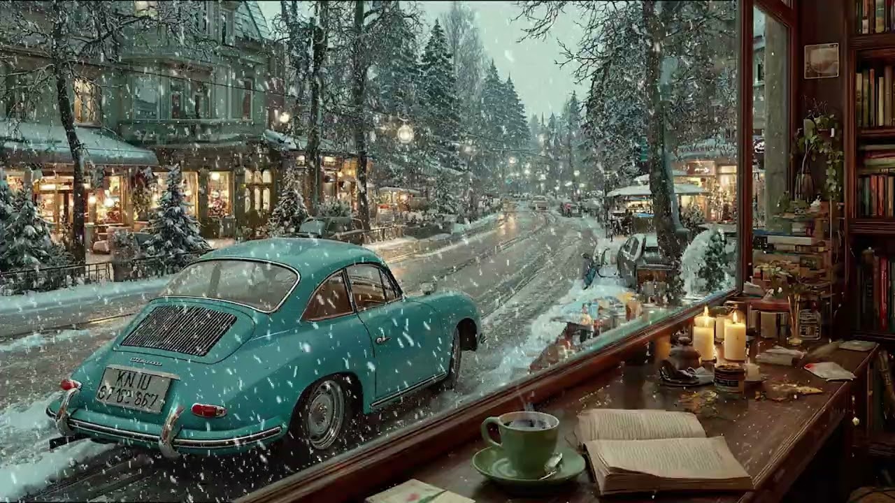 Winter Night by the Window with Soft Wind and Snow | Cozy Fireplace Ambience for Deep Sleep