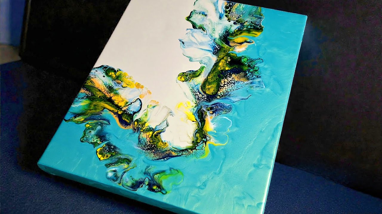 #62- Greens, Blues, & Golden Hues Dutch Pour | Fluid Acrylic Painting | Abstract Art