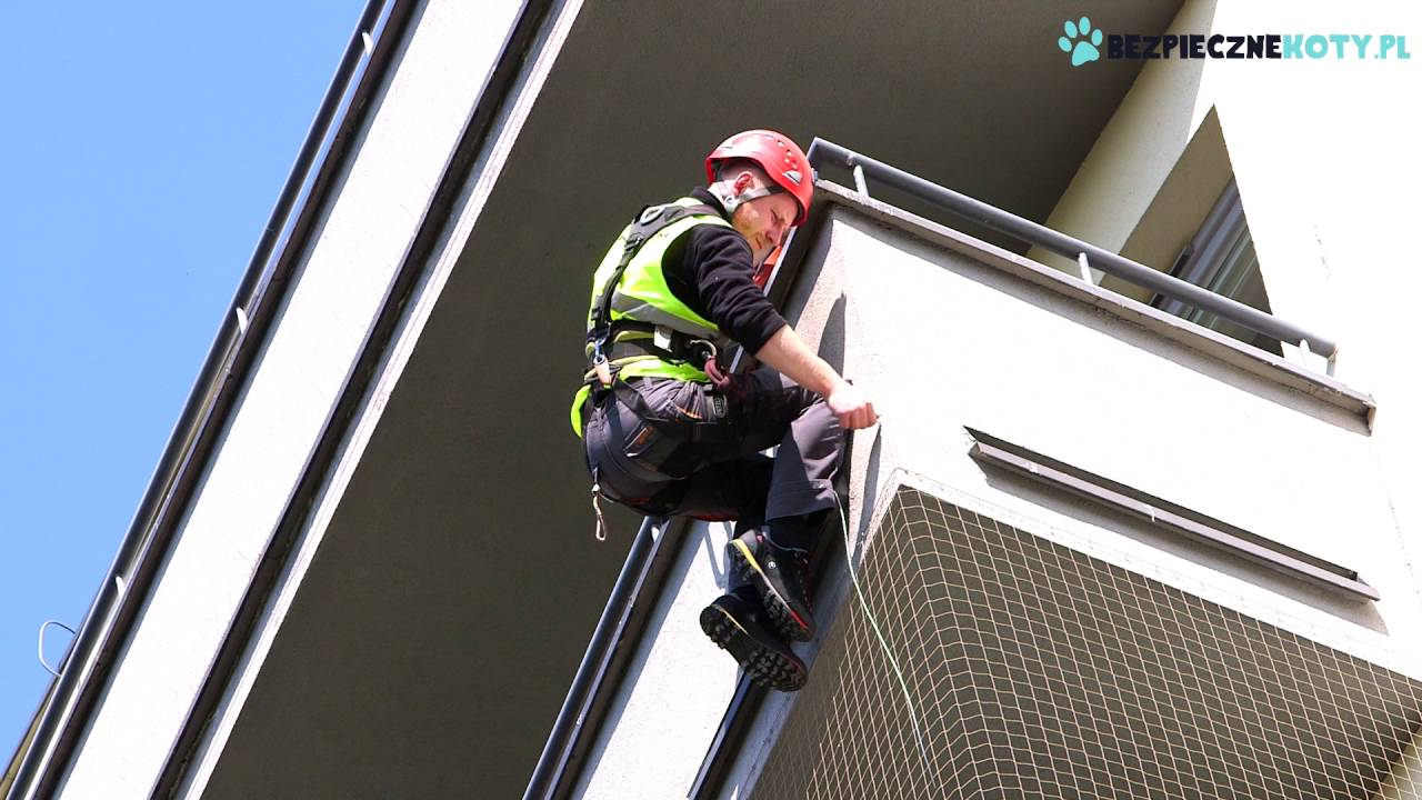 Kocia siatka. Balkonowa siatka dla kota. Montaż siatek dla kota na balkon. Bezpieczne Koty Kraków.
