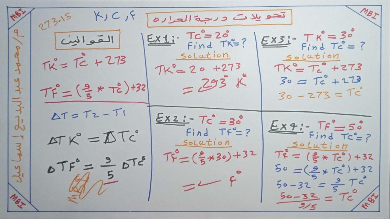 تحويلات الفيزياء - 5 - تحويلات درجة الحرارة