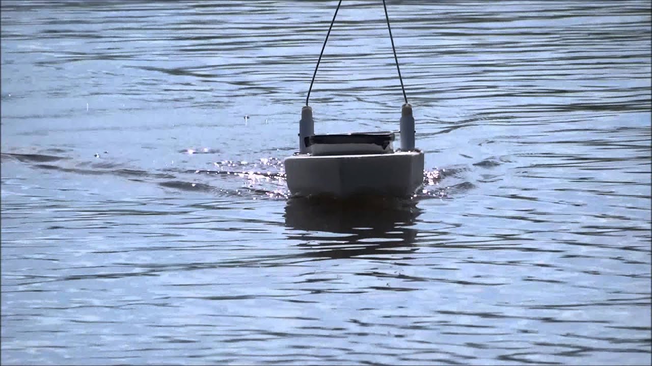 RC fishing boat, homemade, first test run.