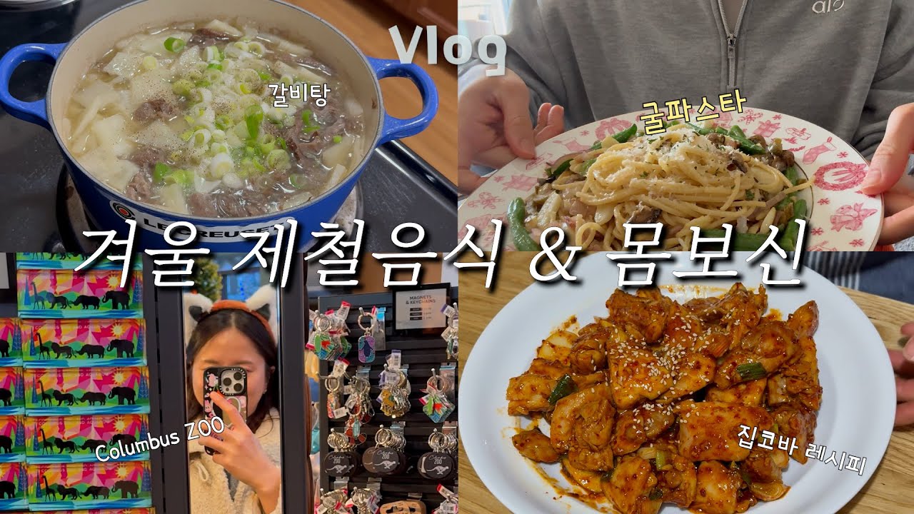 미국 브이로그｜겨울제철 몸보신 집밥 🍲 굴파스타·지코바 완벽구현·우삼겹갈비탕· 콜럼버스ZOO 나들이