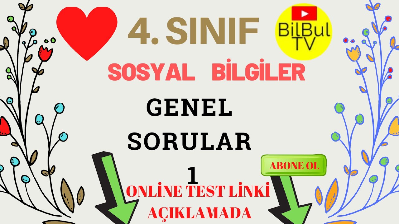 4 Sınıf Sosyal Bilgiler T&uuml;m konular genel Test 1  video Online Test