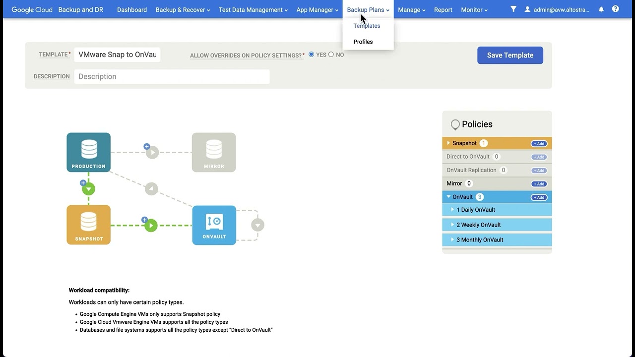 Google Cloud Backup and DR - Creating backup Plans for VMware VM backups
