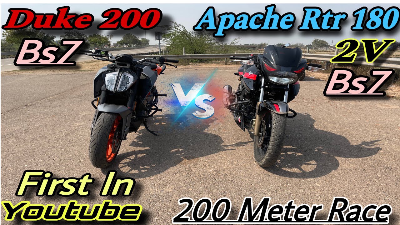 Ktm duke 200 bs7 vs Apache rtr 180 2v bs7 rm model 200 meter drag race |3 round || who is winner 🏆
