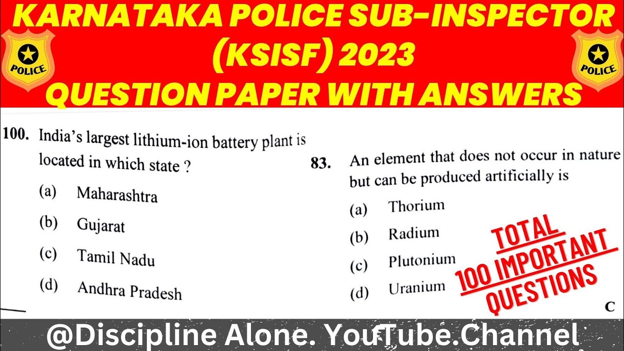 Karnataka Police Sub-inspector (KSISF) 2022, Fully solved Question paper with answers #3