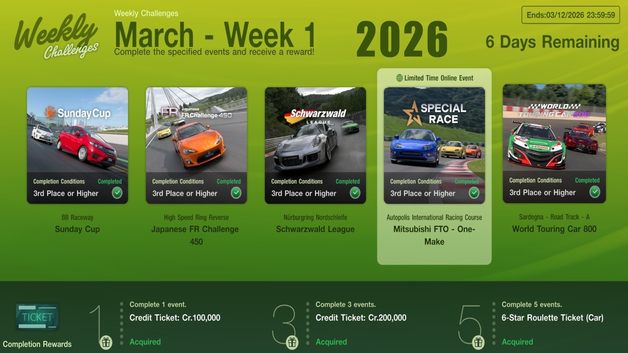 GT7|Weekly Challenges|March - Week 1|Cars & Setups(1.67)