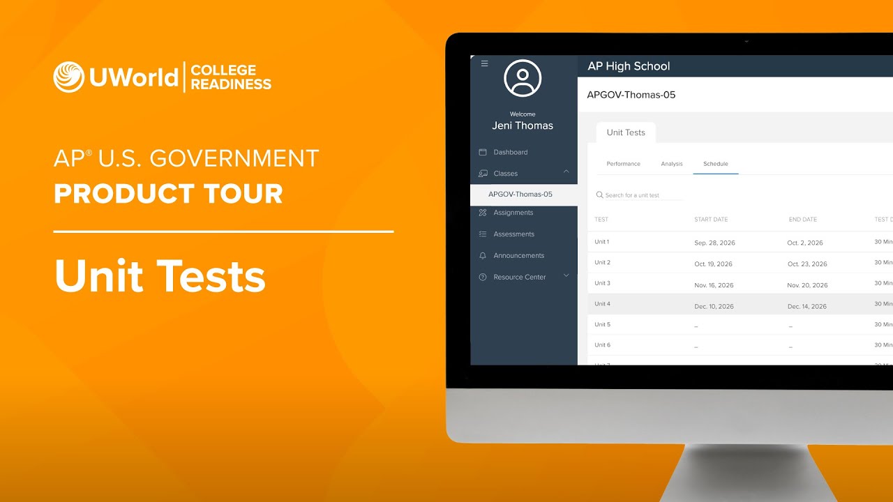 UWorld’s Course for AP® U.S. Government Product Tour: Unit Tests
