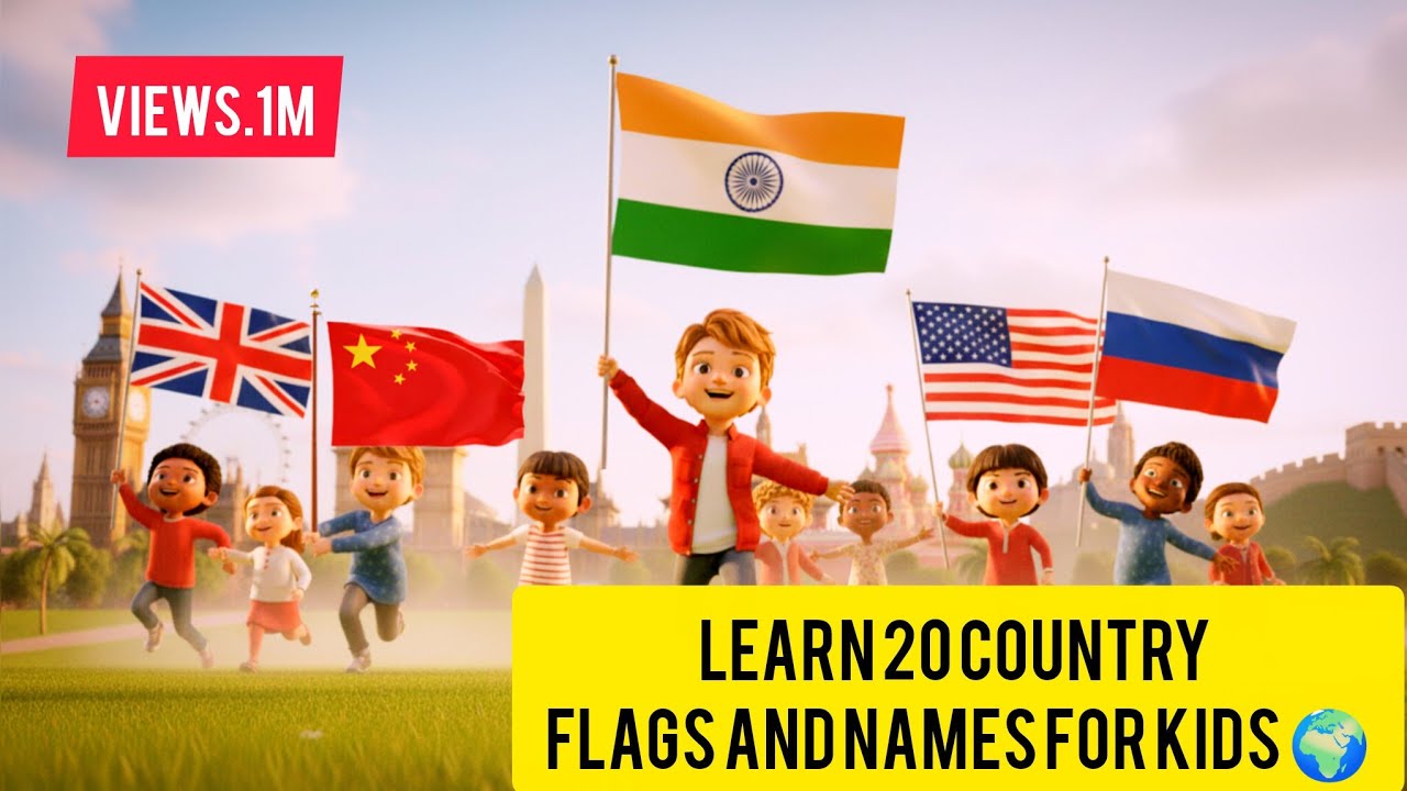 Learn 20 Country Flags and Names for Kids 🌍20 Country Flags with Names | Kids Learning Video