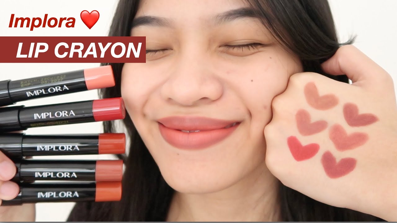 IMPLORA LIP CRAYON SATIN SWATCHES ALL SHADES Ratu Adellya