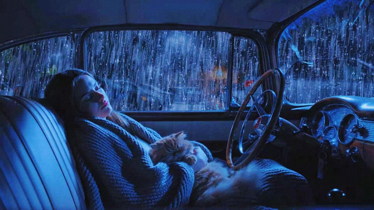⛈️ Fall Asleep in Minutes Heavy Rain on Classic Car Roof at Midnight for Total Stress Relief 🌙