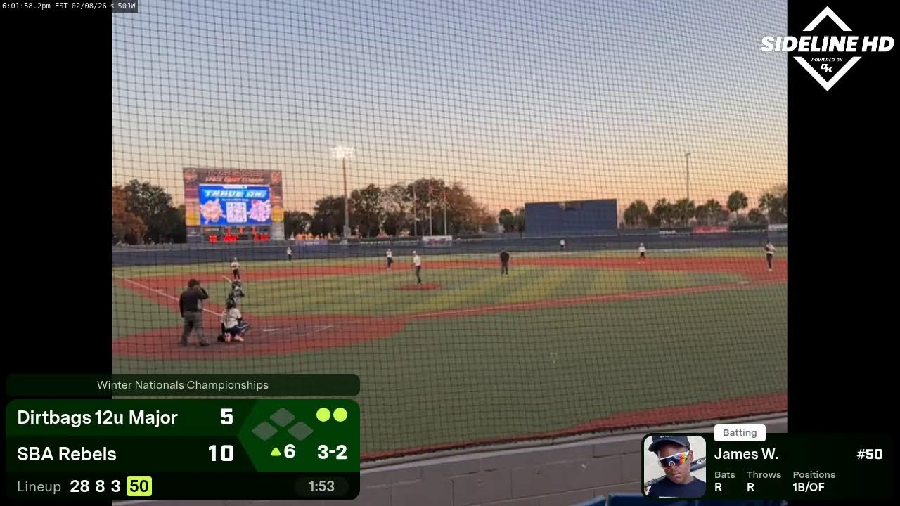 Dirtbags 12u Major @ SBA Rebels (2026.02.08)